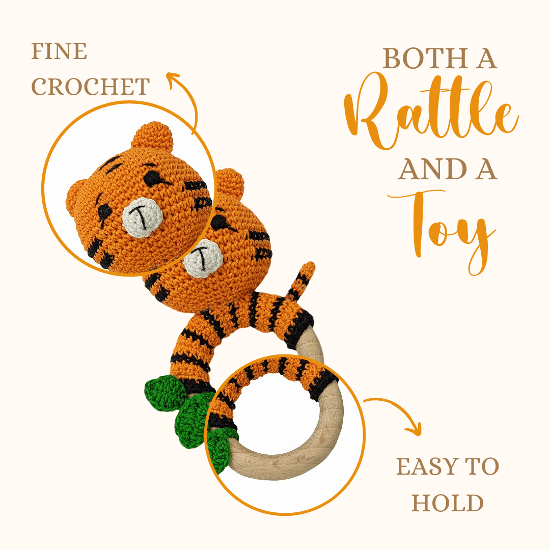 Happy Threads Joyful Tiger Handmade Crochet Rattle For Babies