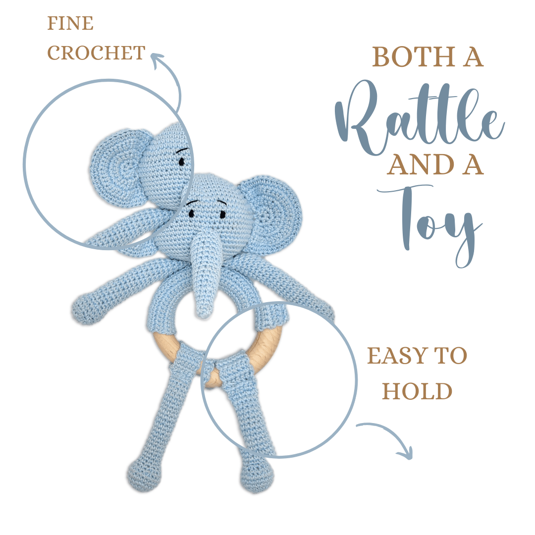 Happy Threads Tiny Trunkies Crochet Baby Rattle Toy For Babies
