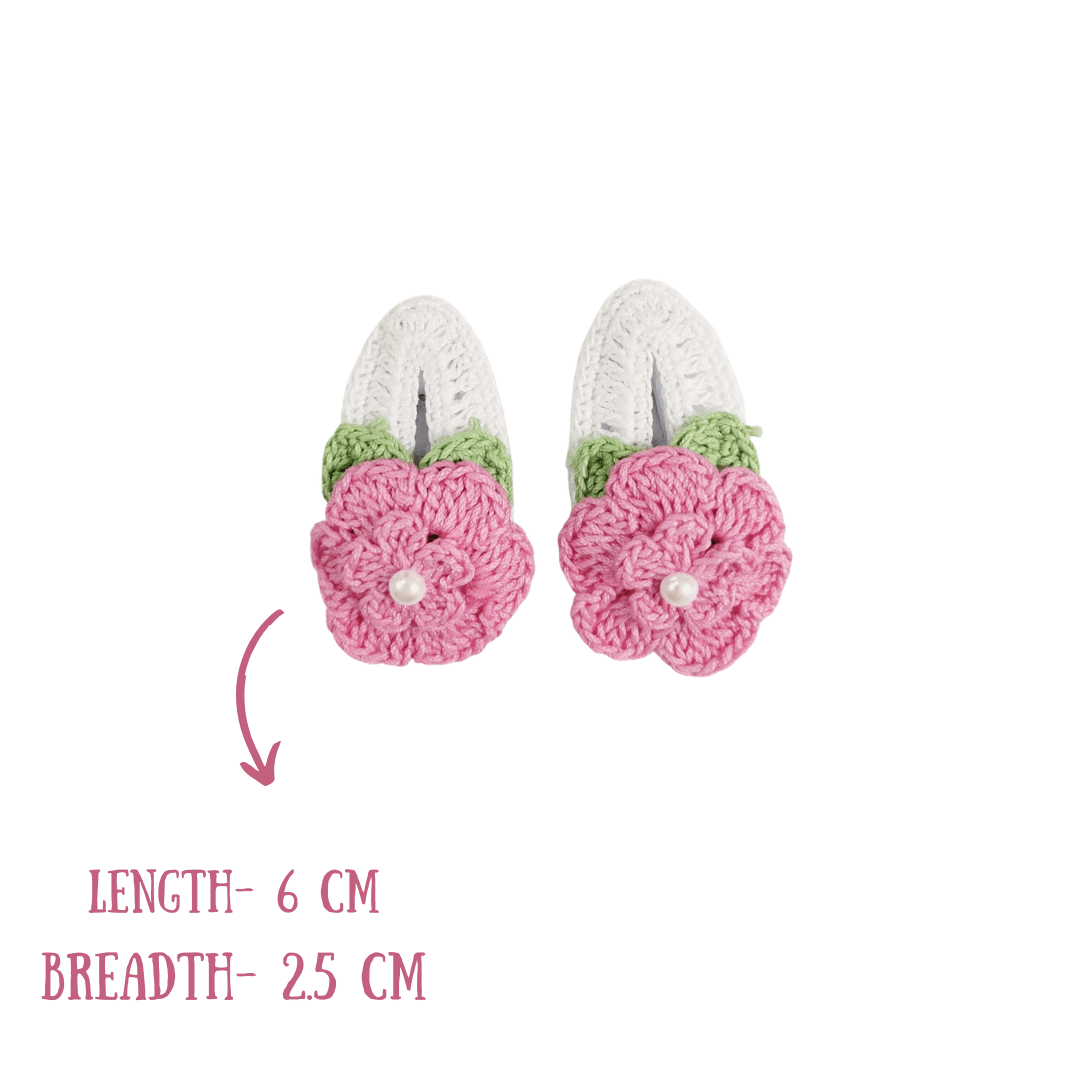 White & Pink Floral Handcrafted Crochet Kids Hair Clip Cotton Accessory
