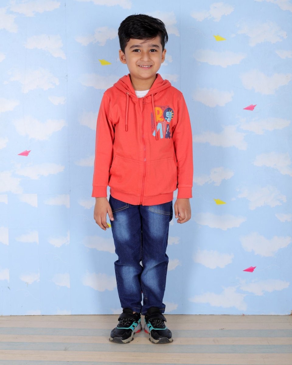  Red Hear The Dino ROAR Zipper Hoodie For Boys