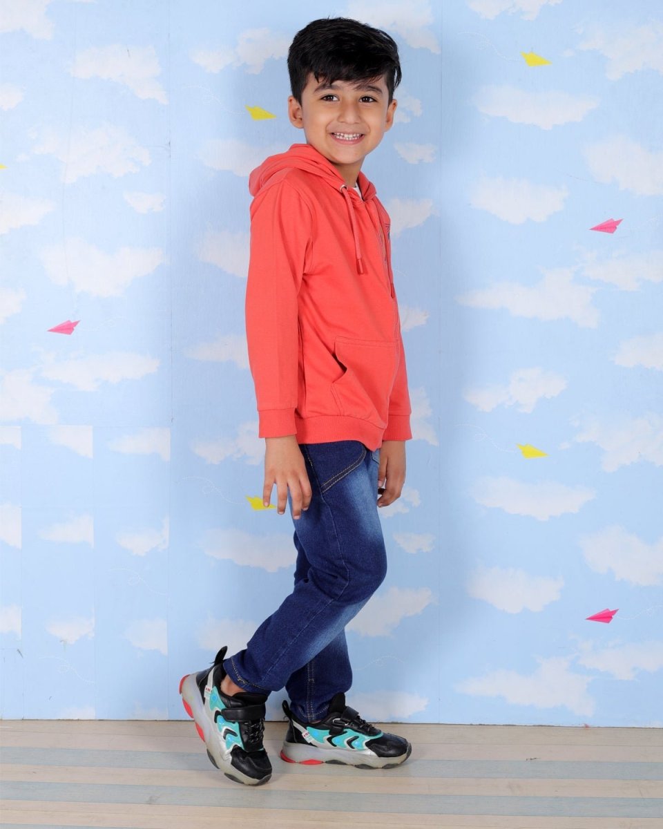  Red Hear The Dino ROAR Zipper Hoodie For Boys