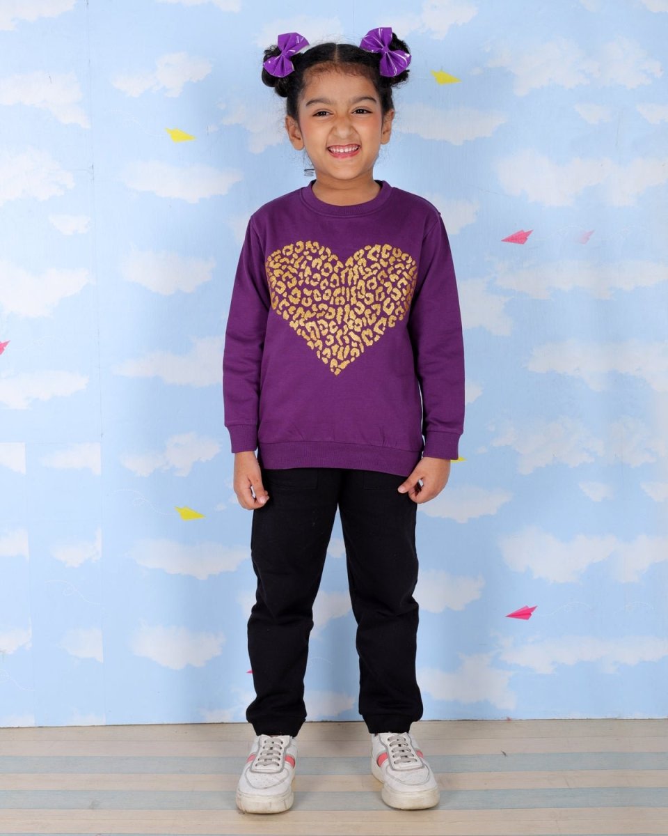 Purple Heart Of Gold Glitter Sweatshirt For Girls