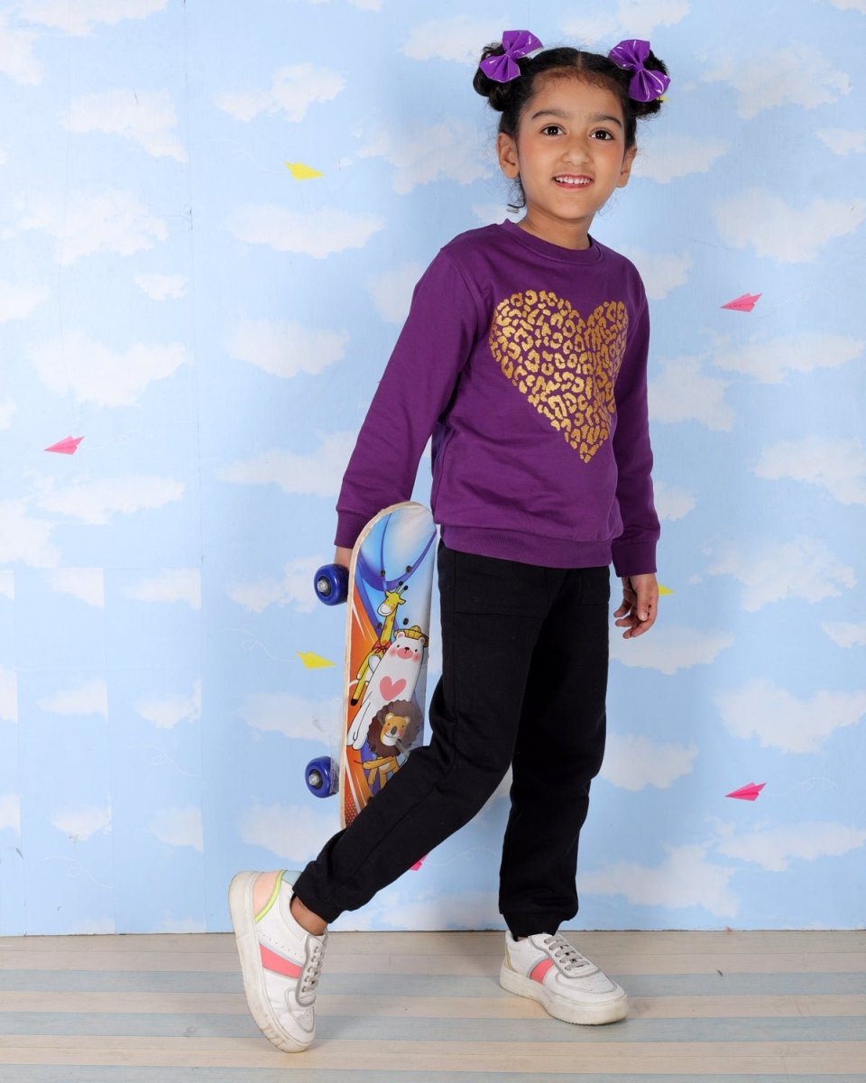 Purple Heart Of Gold Glitter Sweatshirt For Girls