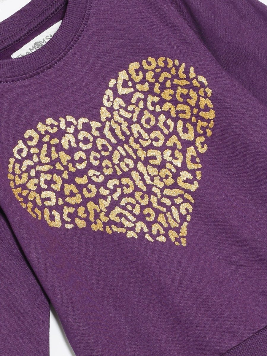 Purple Heart Of Gold Glitter Sweatshirt For Girls