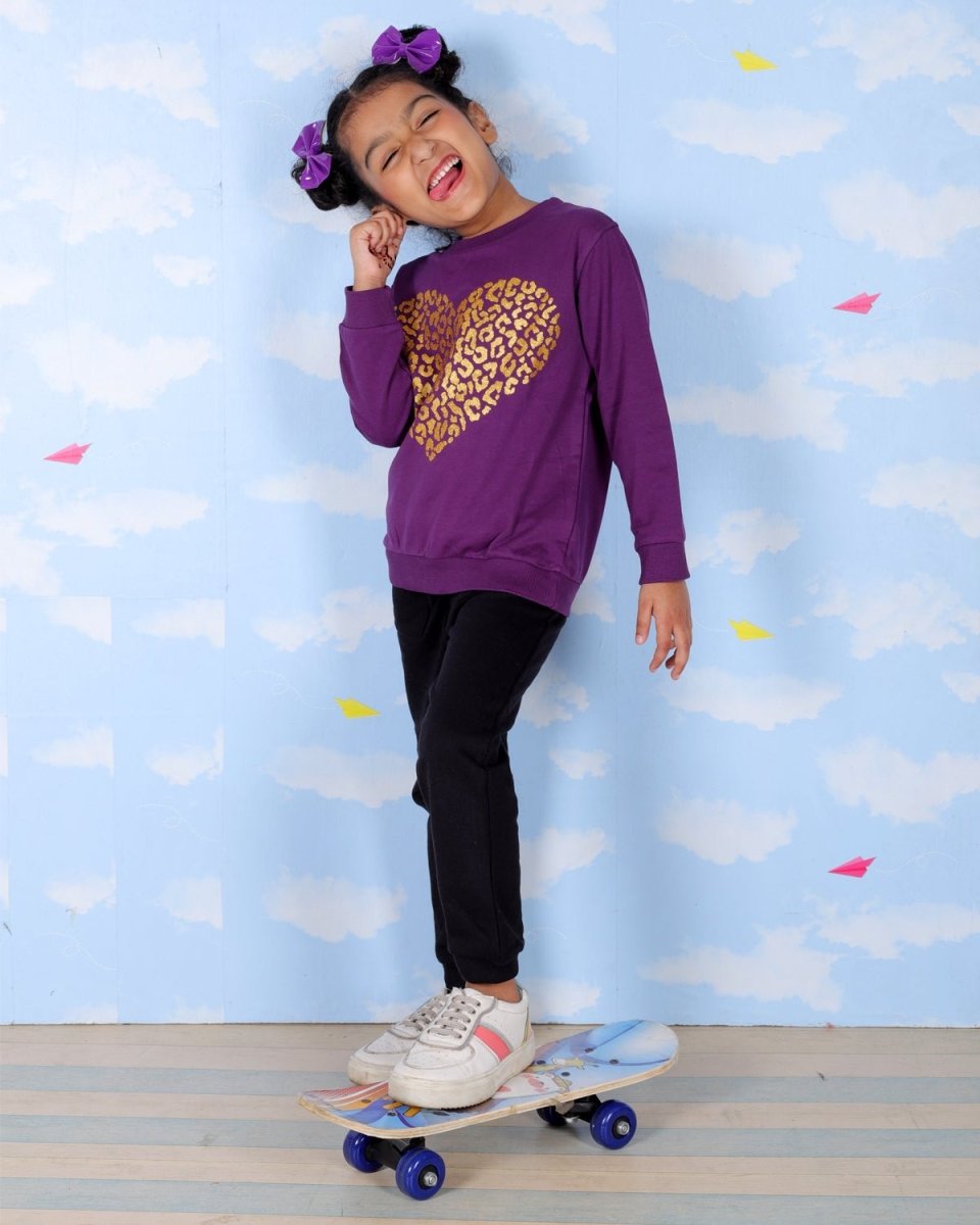 Purple Heart Of Gold Glitter Sweatshirt For Girls