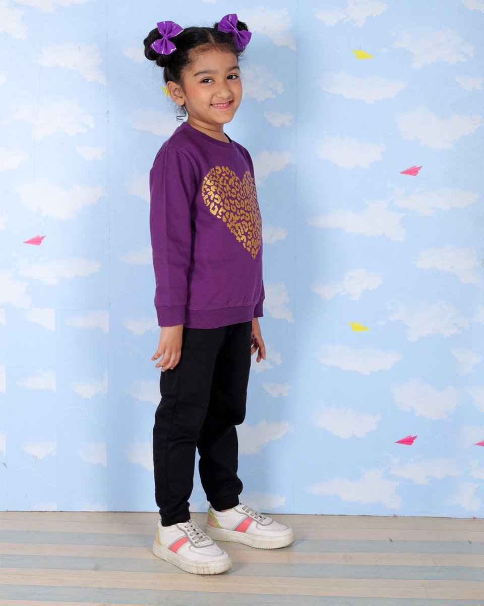 Purple Heart Of Gold Glitter Sweatshirt For Girls