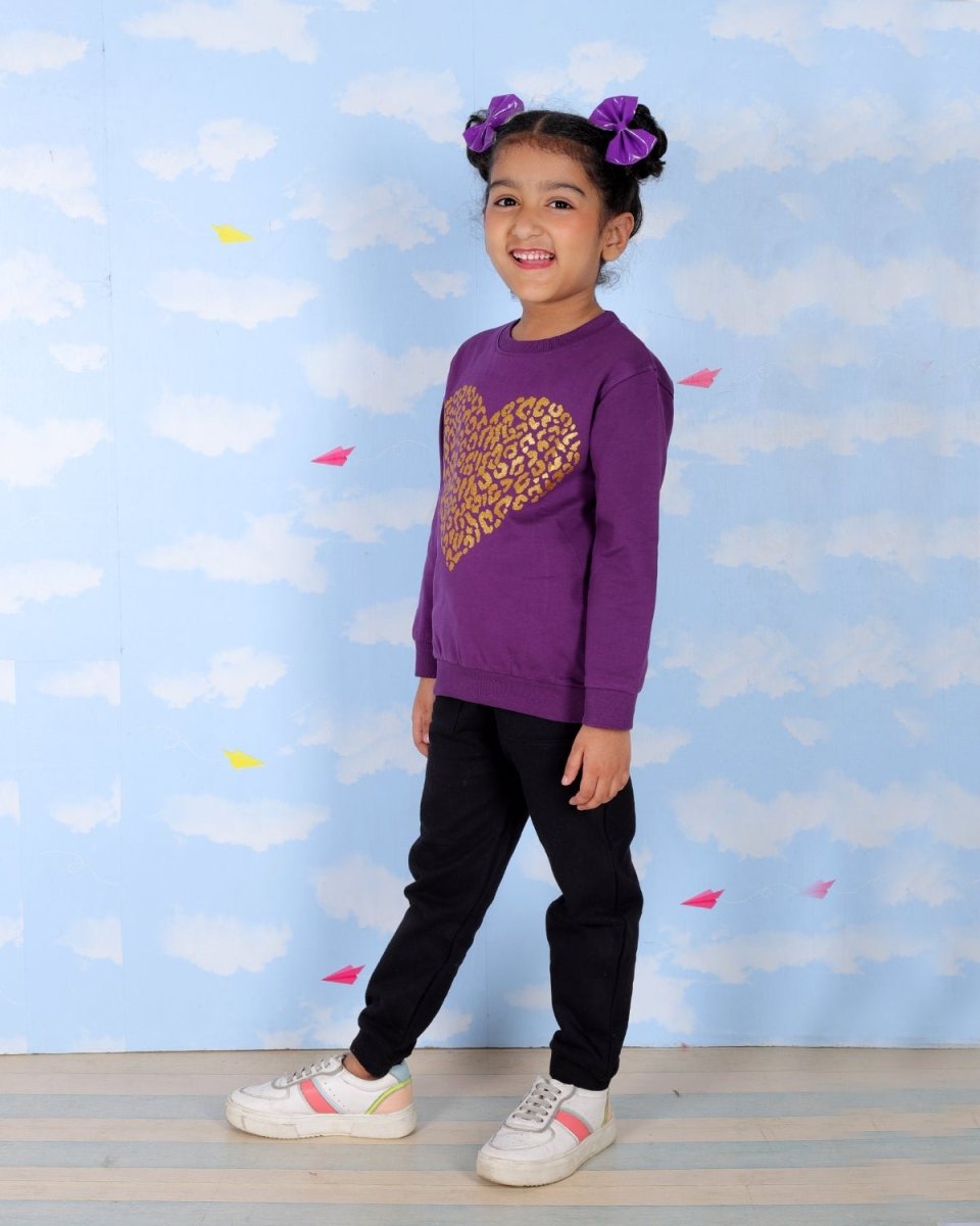 Purple Heart Of Gold Glitter Sweatshirt For Girls