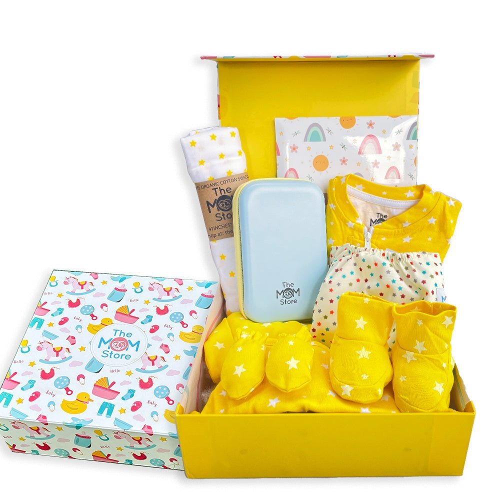Dazzle 9 PCS Newborn Baby Gift Box With Romper And Milestone Cards