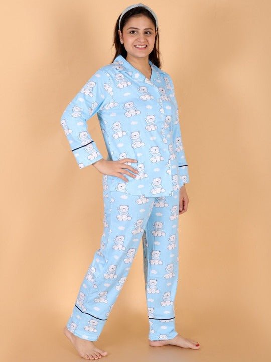  Hello Bear Maternity and Nursing Pajama Set Light Blue