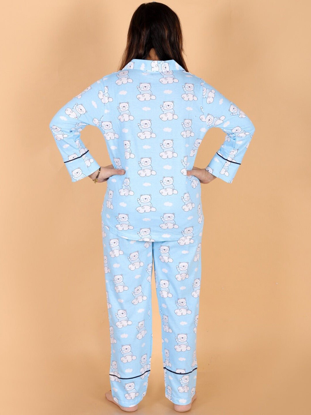  Hello Bear Maternity and Nursing Pajama Set Light Blue