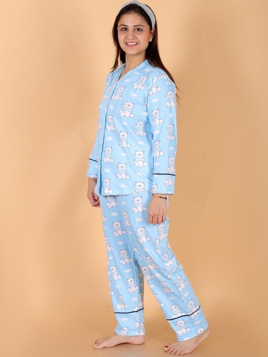  Hello Bear Maternity and Nursing Pajama Set Light Blue