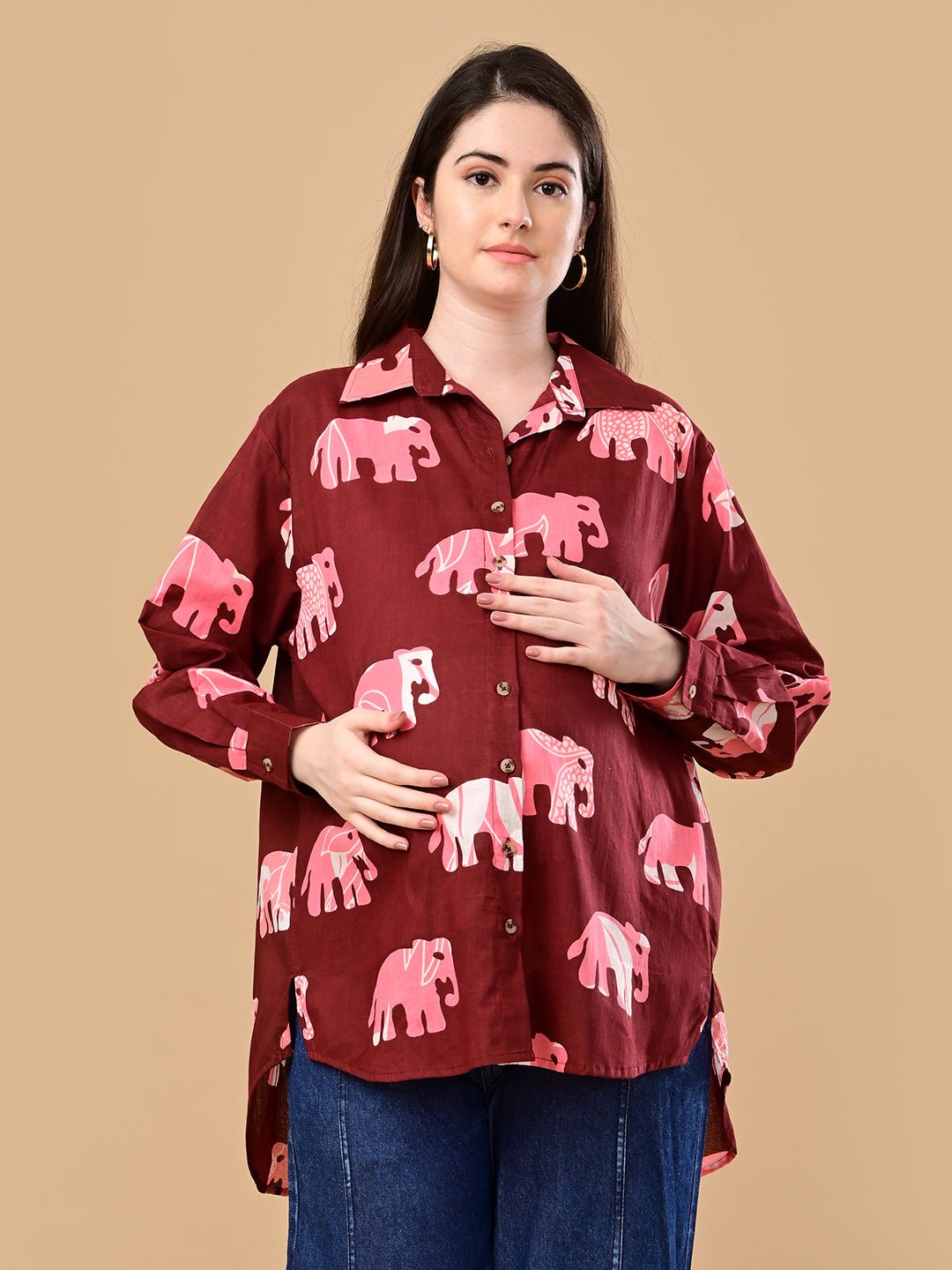  Herd You Right Maternity and Nursing Oversized Shirt Maroon