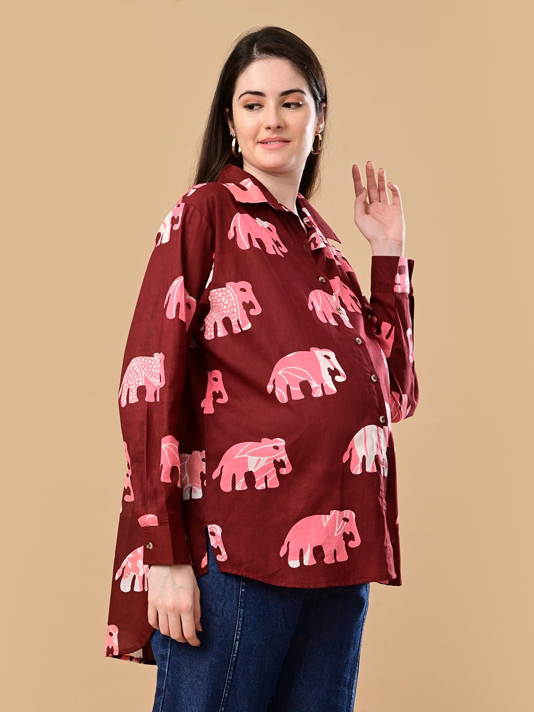  Herd You Right Maternity and Nursing Oversized Shirt Maroon