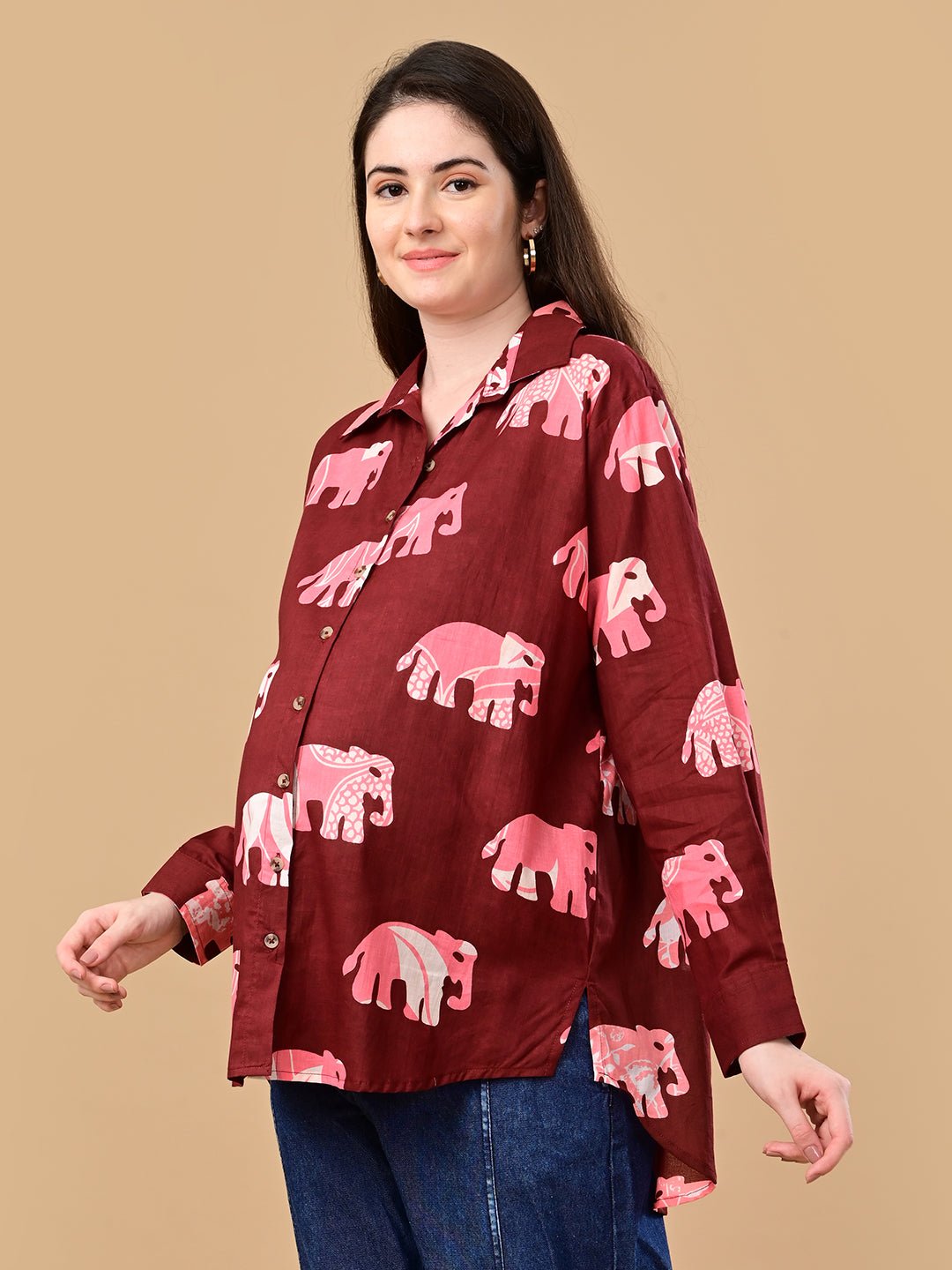  Herd You Right Maternity and Nursing Oversized Shirt Maroon