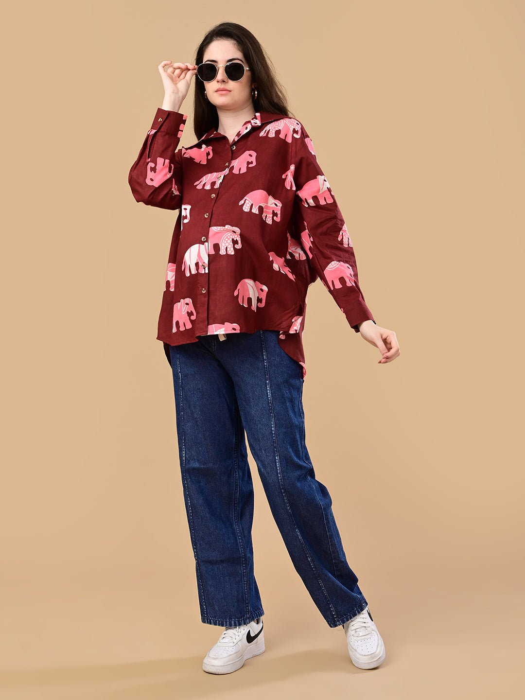  Herd You Right Maternity and Nursing Oversized Shirt Maroon