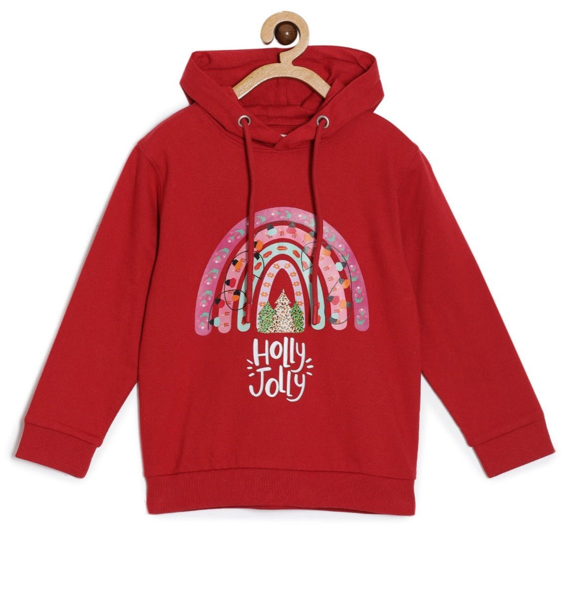  Red Holly Jolly Hooded Sweatshirt For Girls