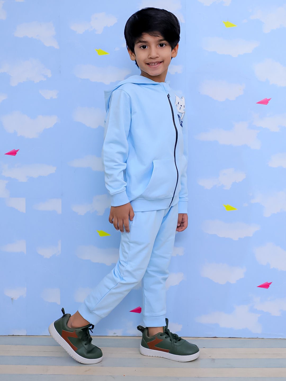  Hug Me Zipper Jacket Light Blue Sweatpants Combo