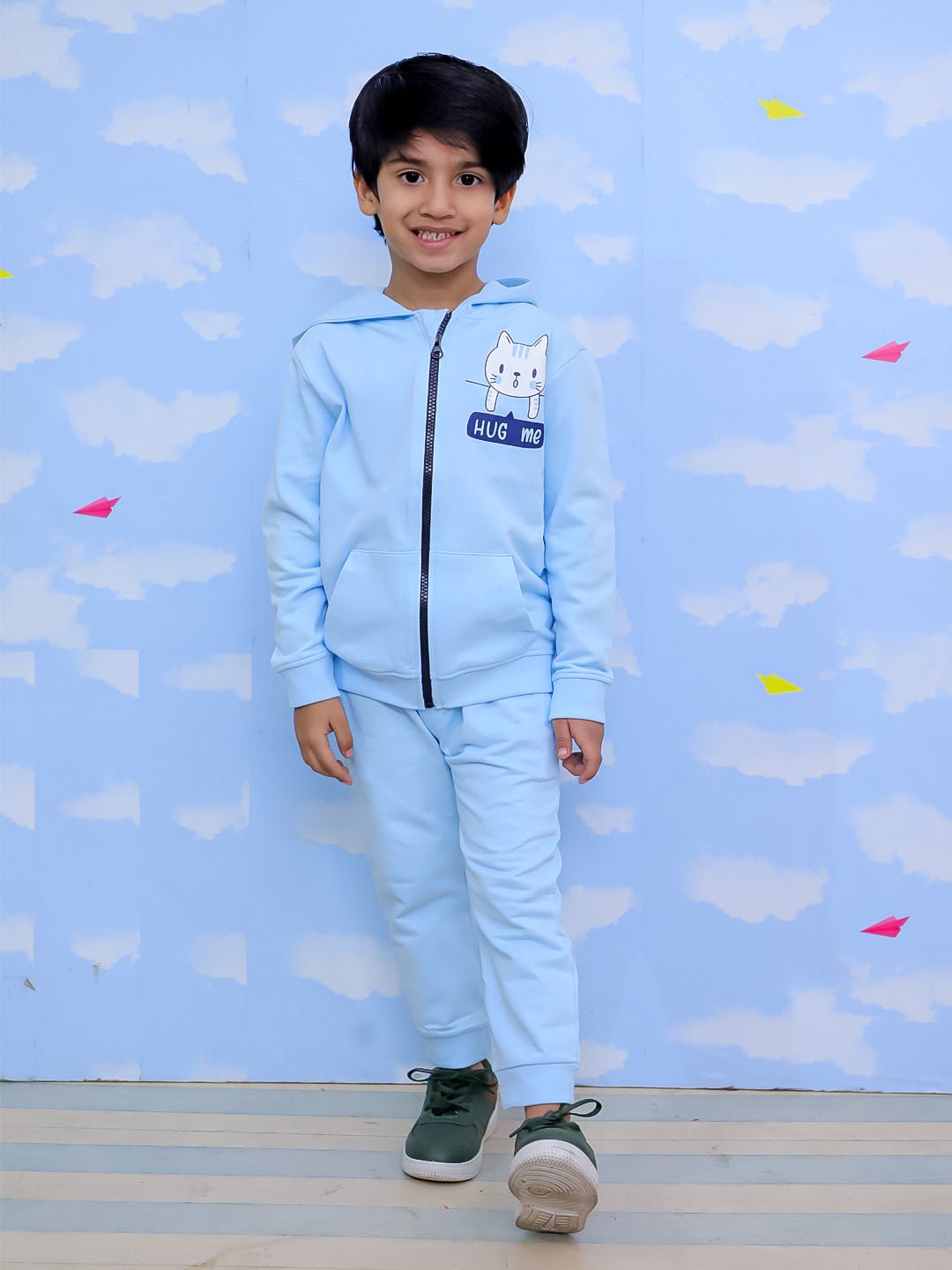  Hug Me Zipper Jacket Light Blue Sweatpants Combo