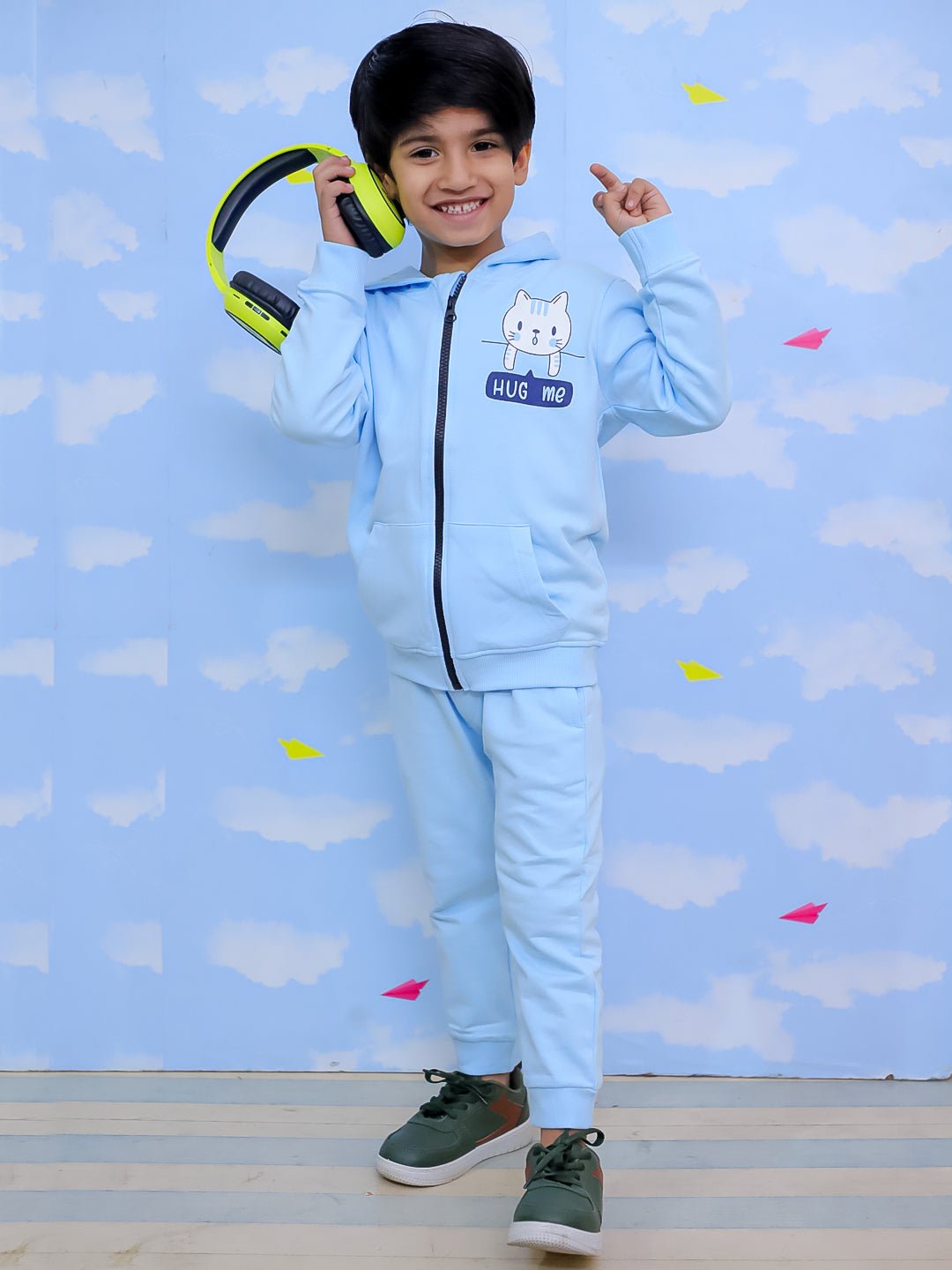  Hug Me Zipper Jacket Light Blue Sweatpants Combo