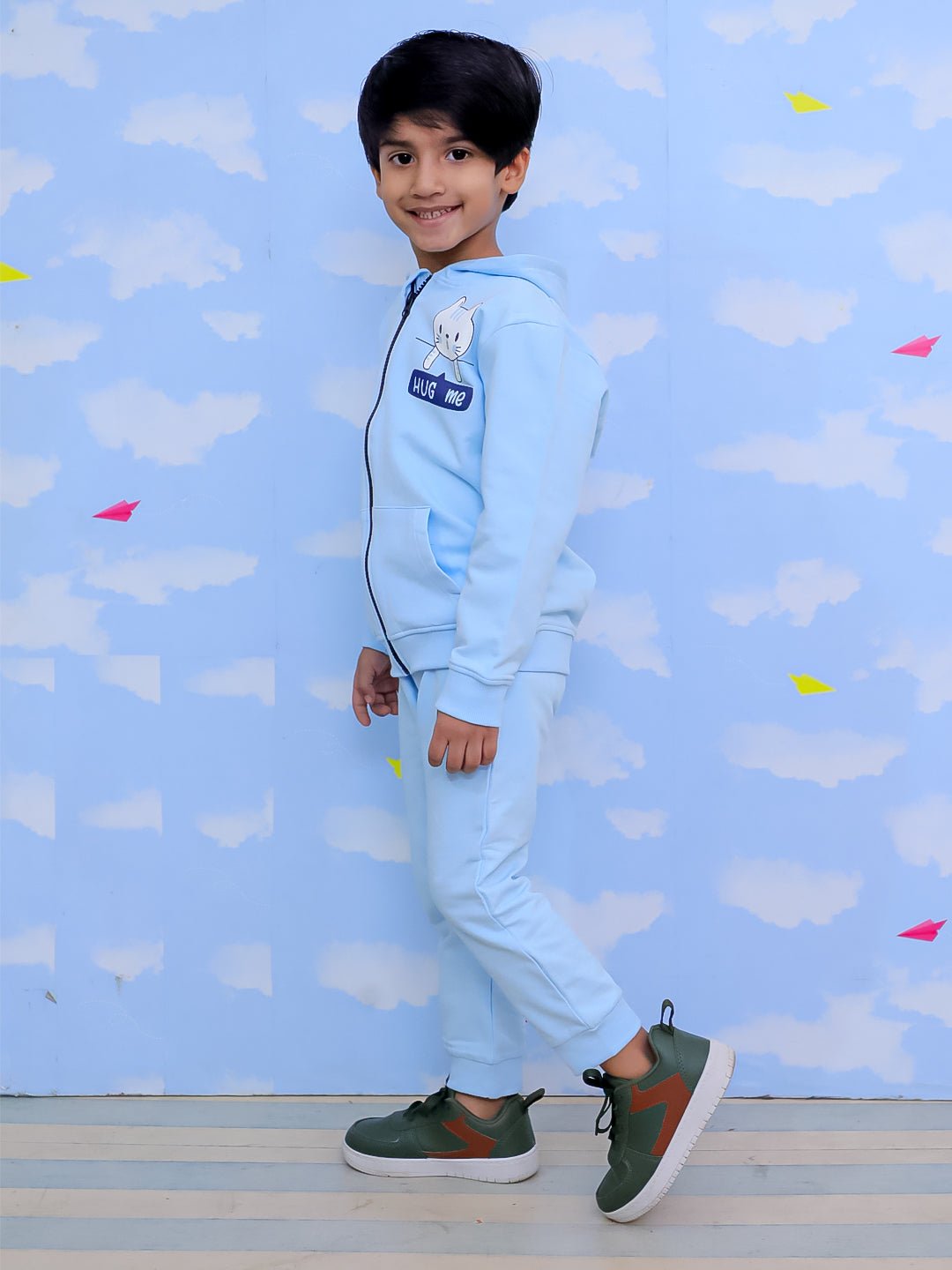  Hug Me Zipper Jacket Light Blue Sweatpants Combo