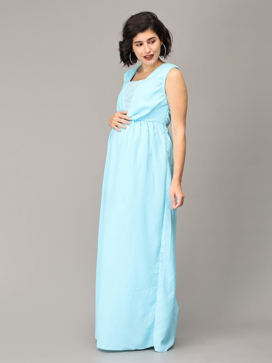  Ice Lilly Sequins Maternity Dress Blue