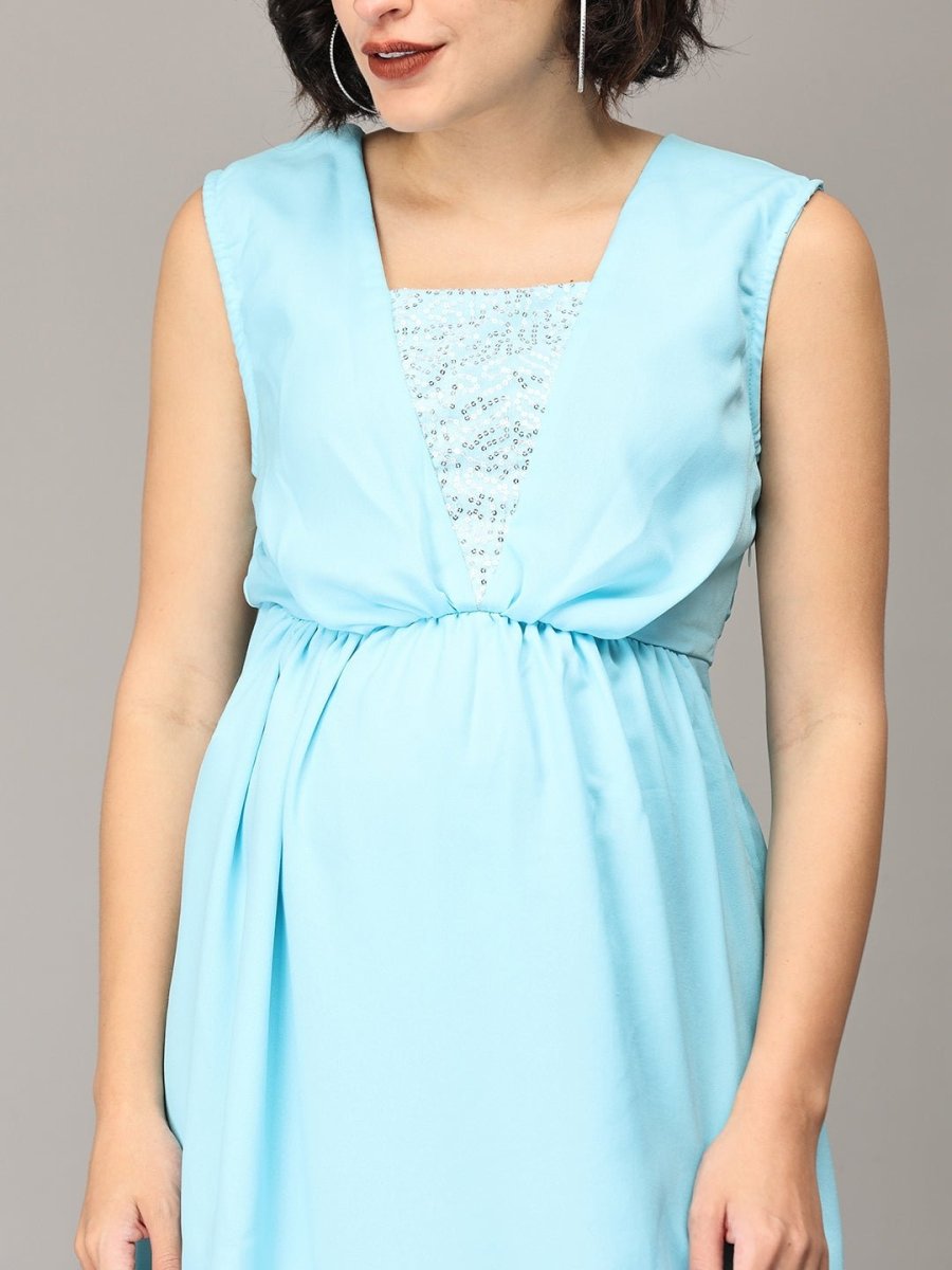  Ice Lilly Sequins Maternity Dress Blue