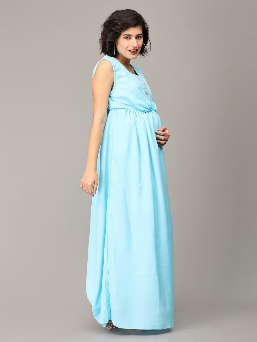  Ice Lilly Sequins Maternity Dress Blue