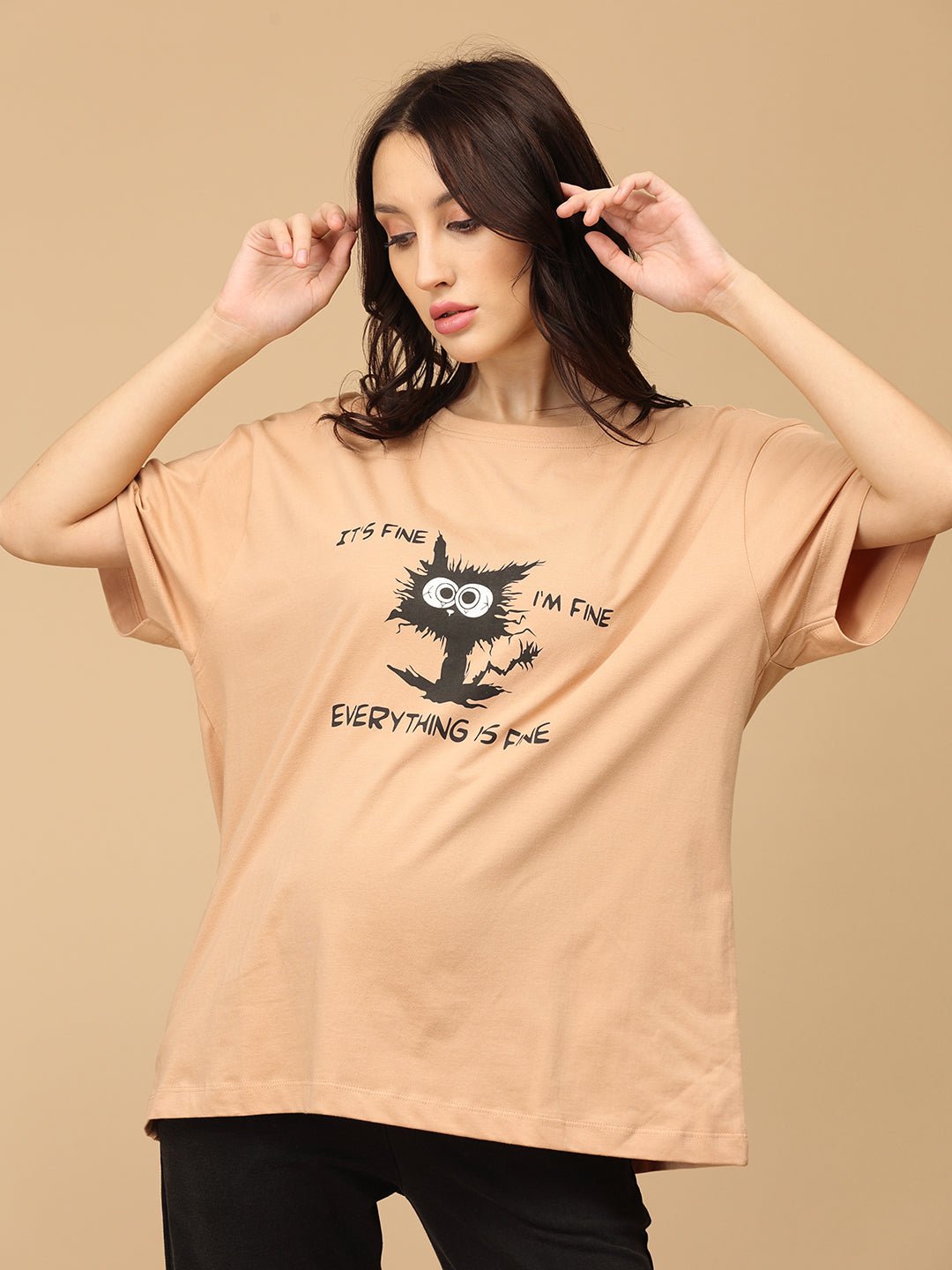  I'm Fine Oversized Maternity and Nursing T shirt Sand