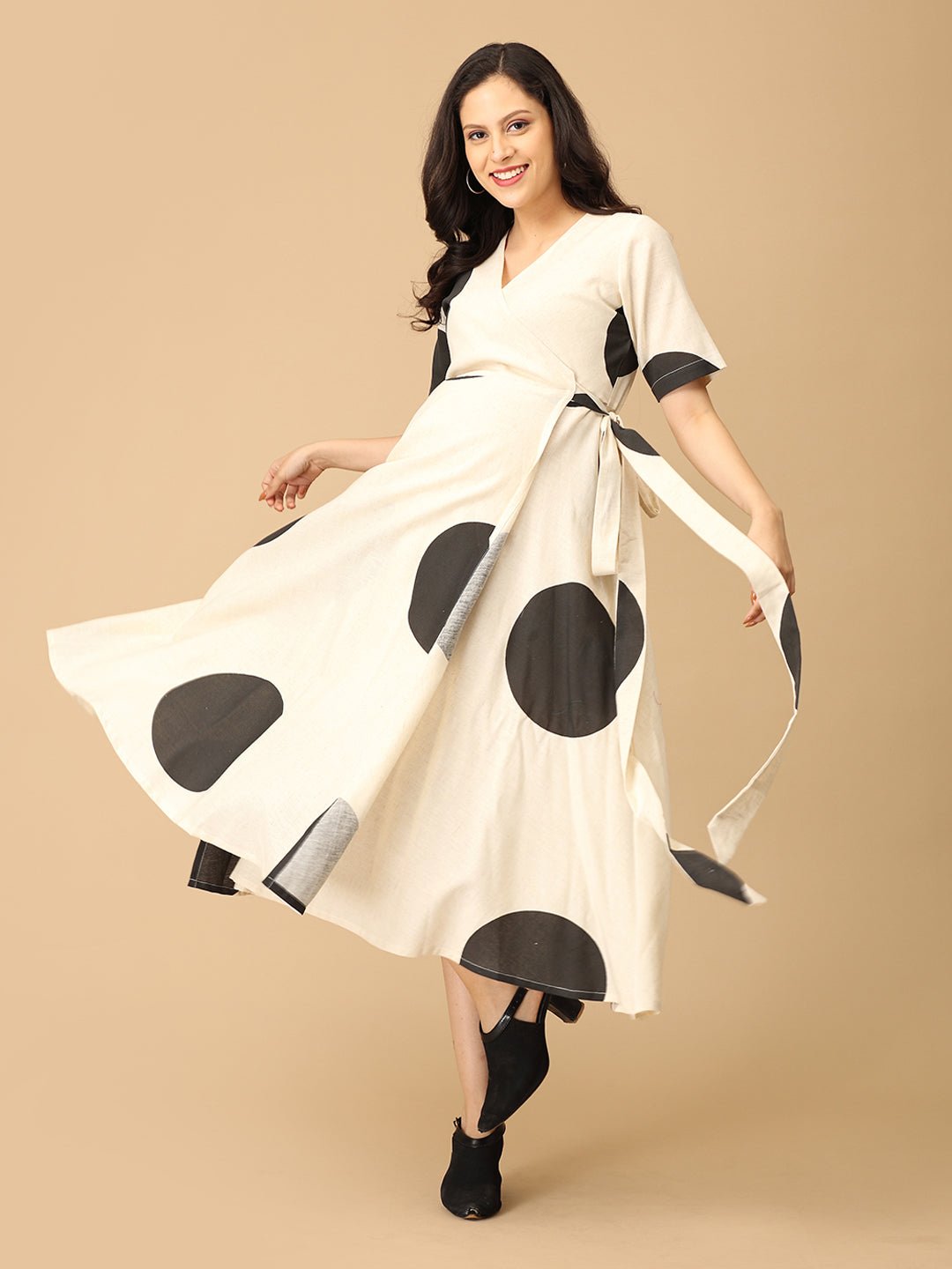  In a Dotty Mood Maternity and Nursing Wrap Dress Black