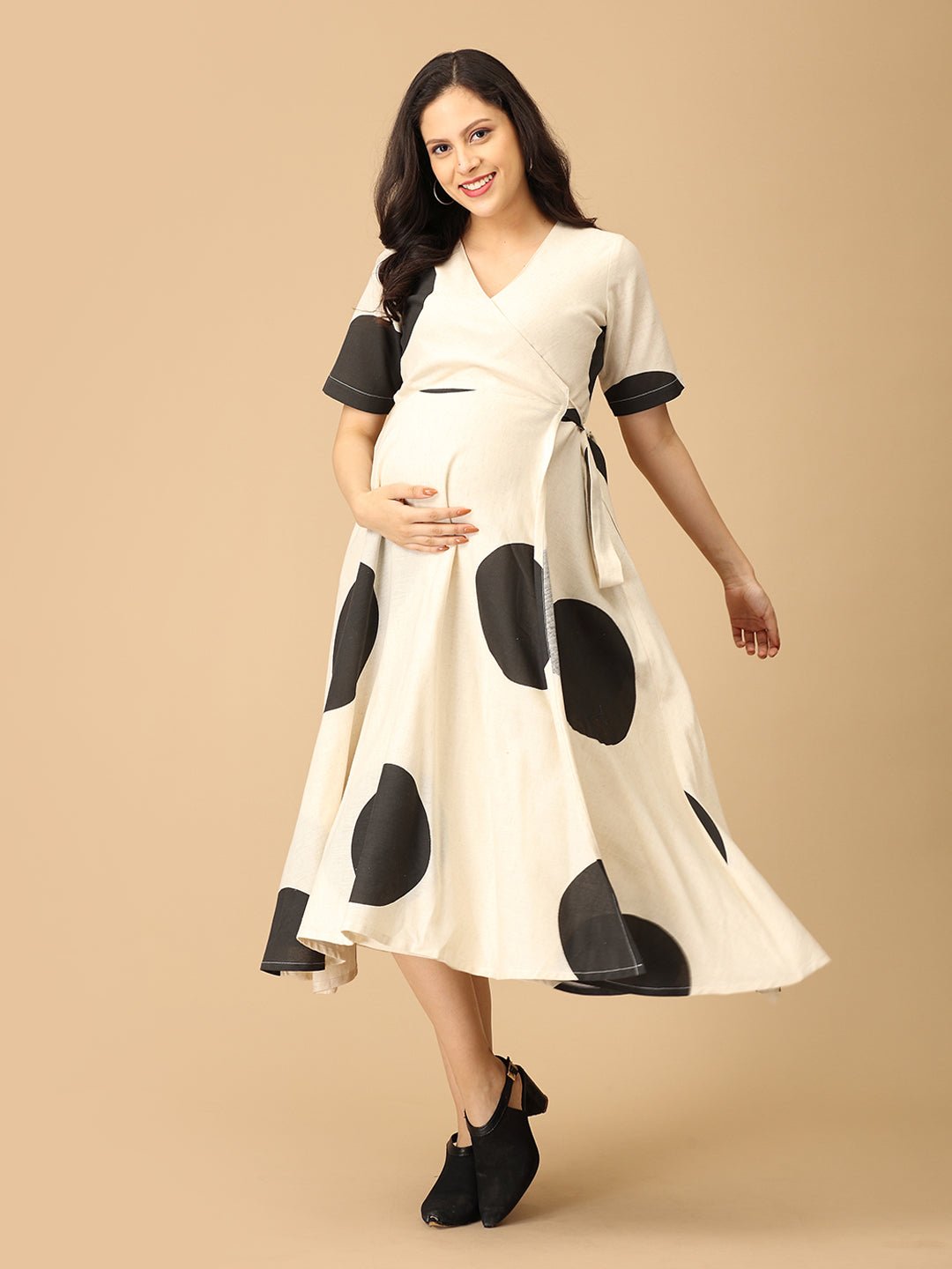 In a Dotty Mood Maternity and Nursing Wrap Dress Black