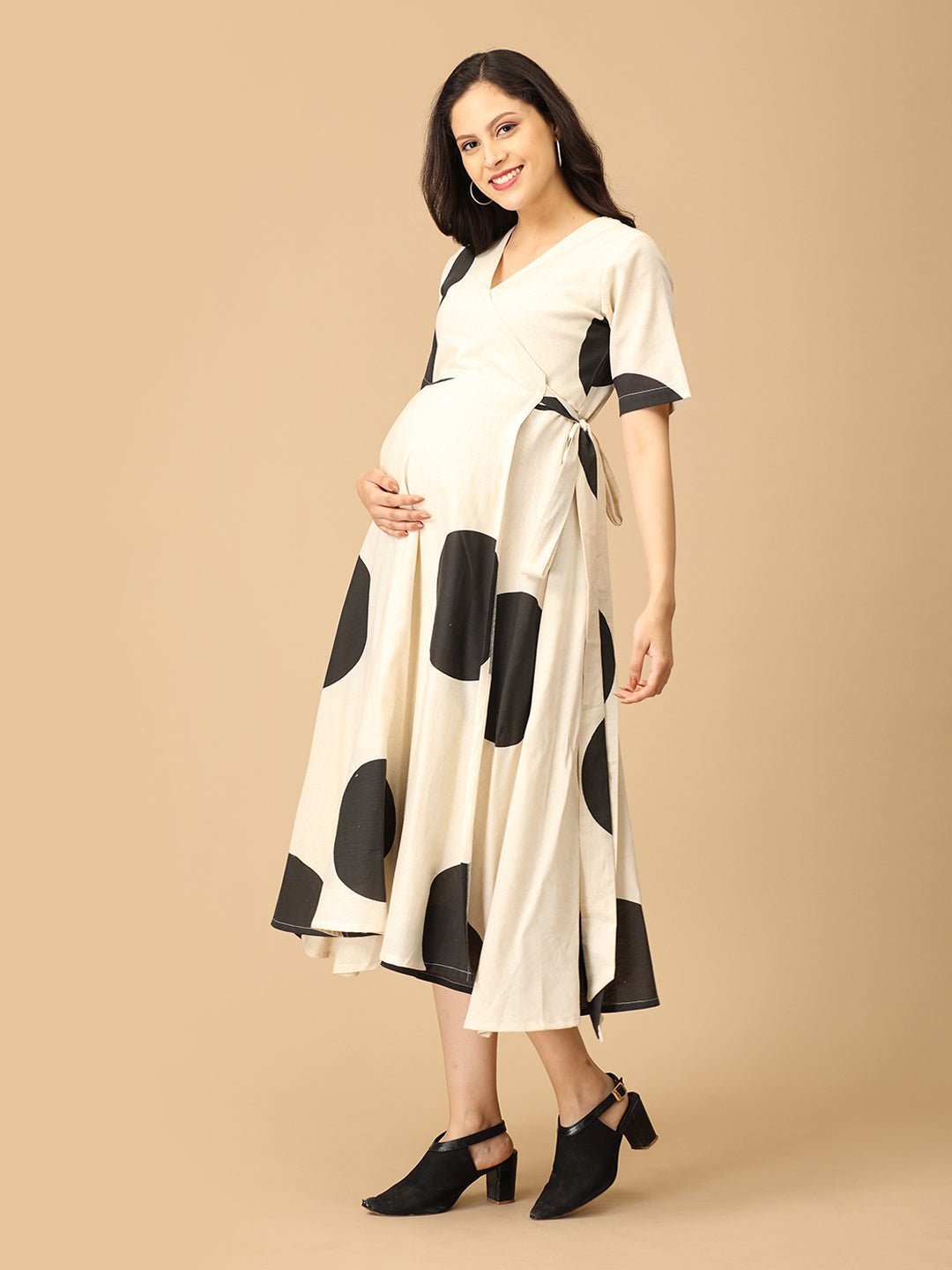  In a Dotty Mood Maternity and Nursing Wrap Dress Black