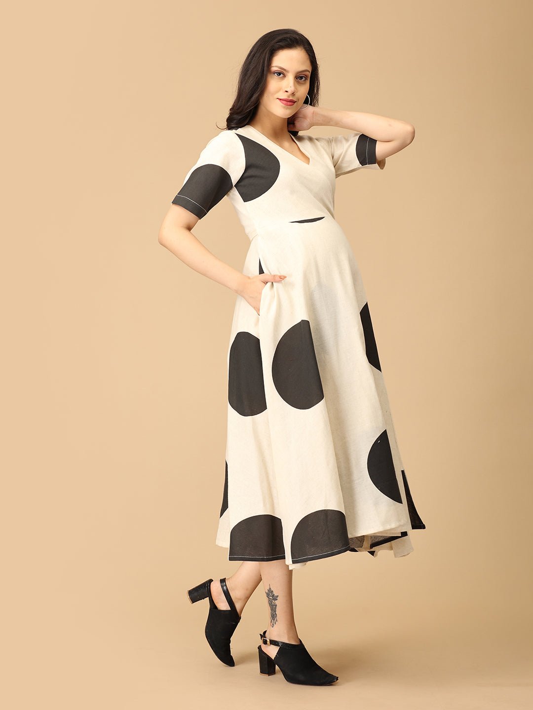  In a Dotty Mood Maternity and Nursing Wrap Dress Black