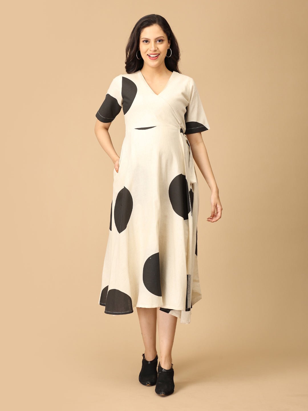  In a Dotty Mood Maternity and Nursing Wrap Dress Black