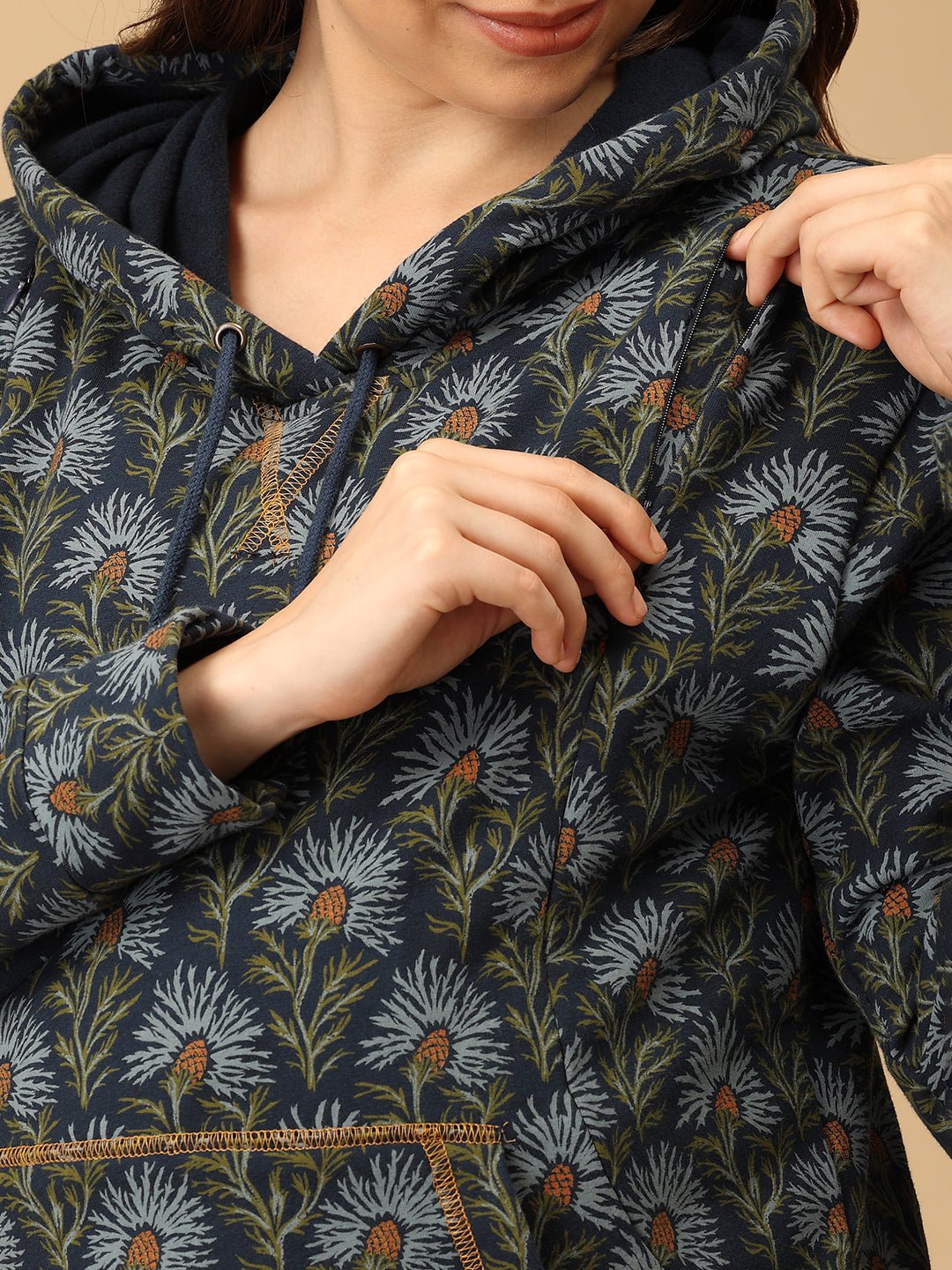  In Bloom & Blue Maternity and Nursing Hoodie Pajama Set Blue