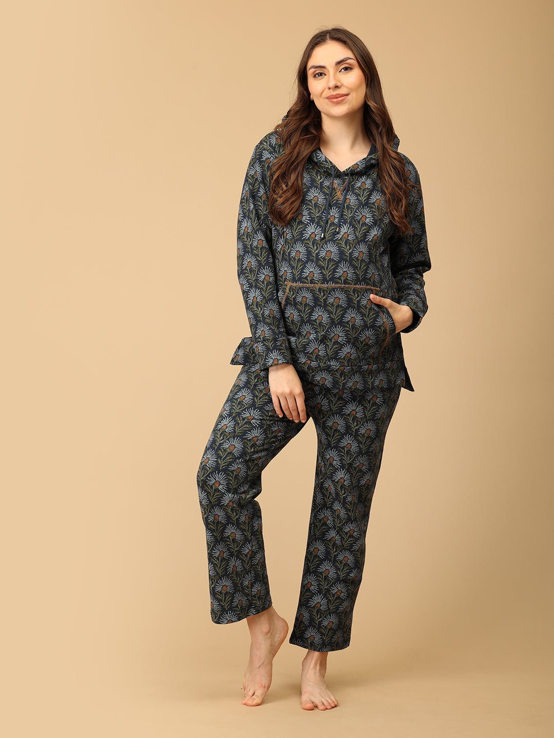  In Bloom & Blue Maternity and Nursing Hoodie Pajama Set Blue