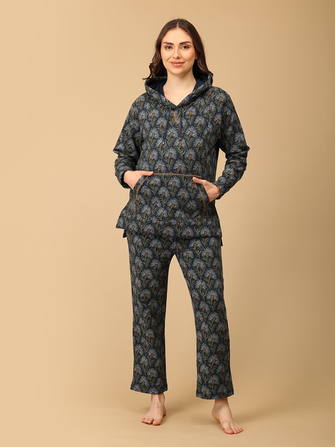  In Bloom & Blue Maternity and Nursing Hoodie Pajama Set Blue