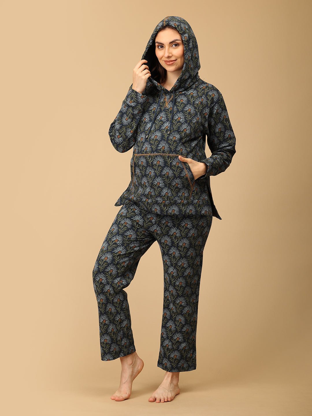  In Bloom & Blue Maternity and Nursing Hoodie Pajama Set Blue