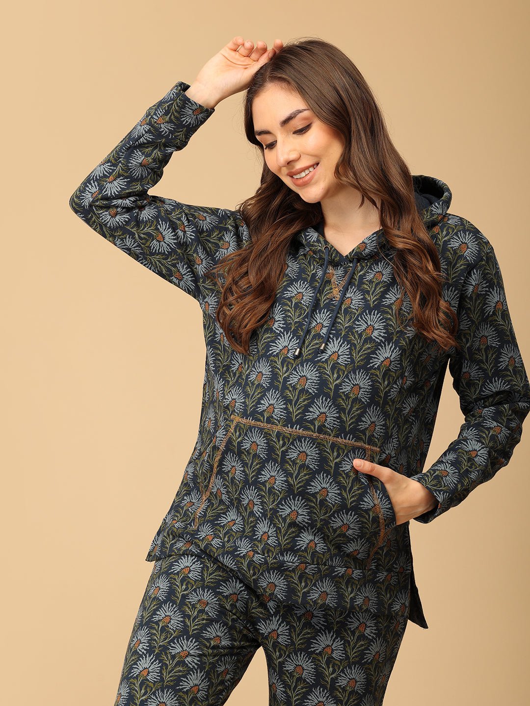 In Bloom & Blue Maternity and Nursing Hoodie Pajama Set Blue
