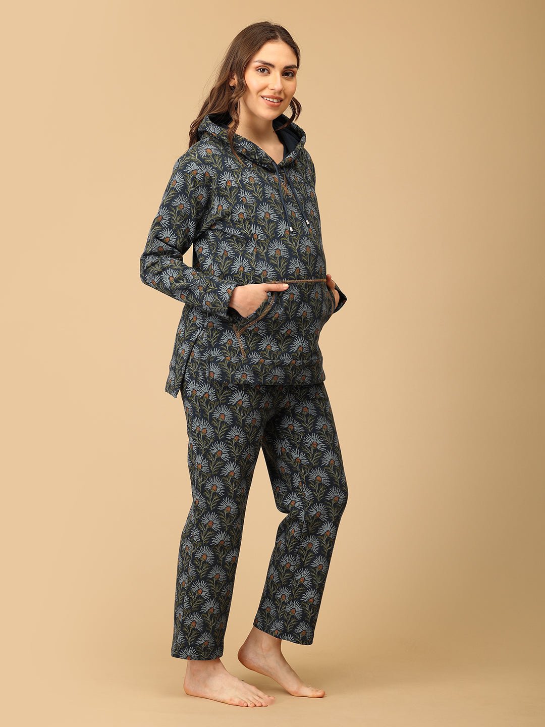  In Bloom & Blue Maternity and Nursing Hoodie Pajama Set Blue