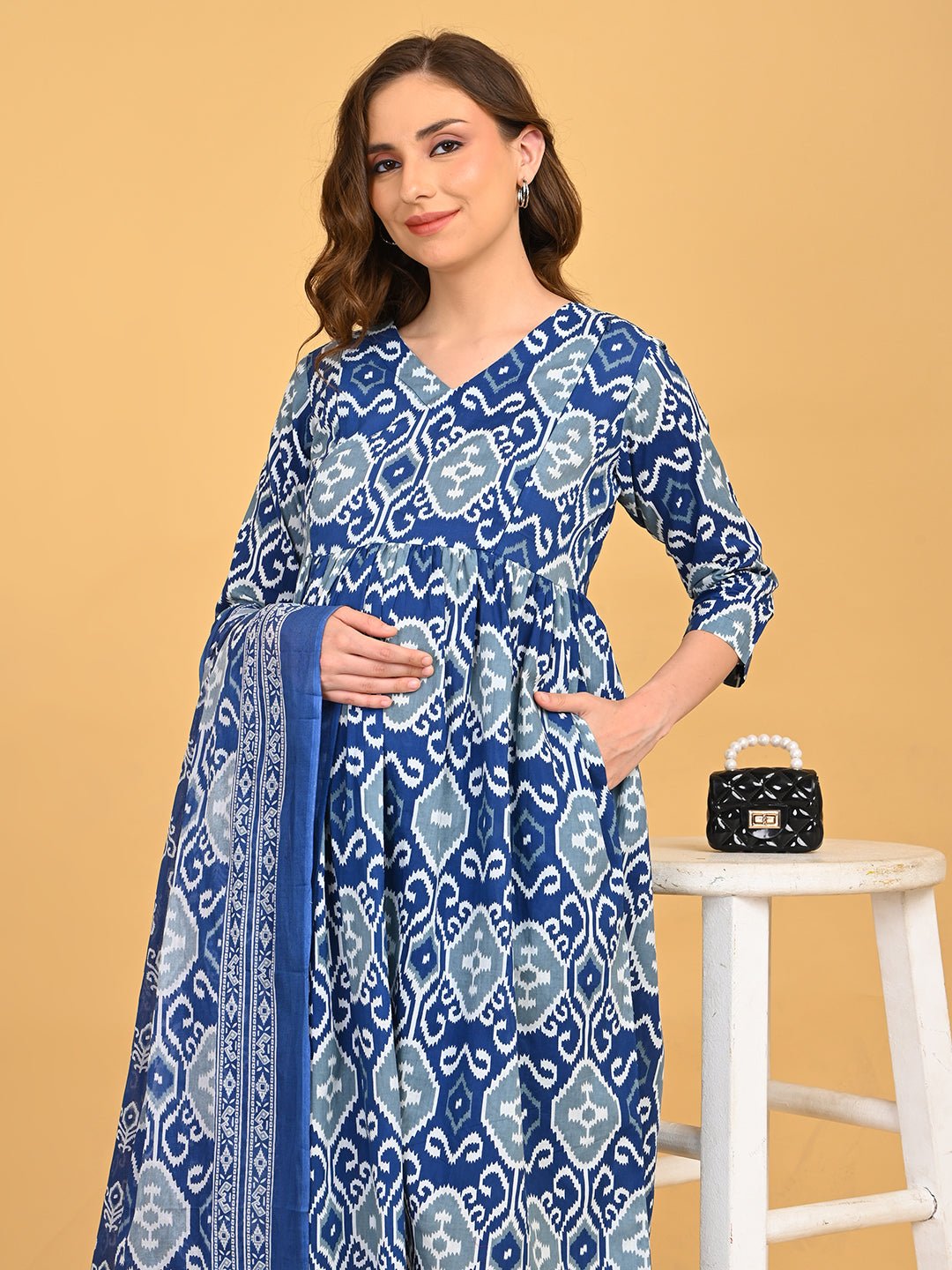  Indigo Mode Maternity and Nursing Kurta Set Blue