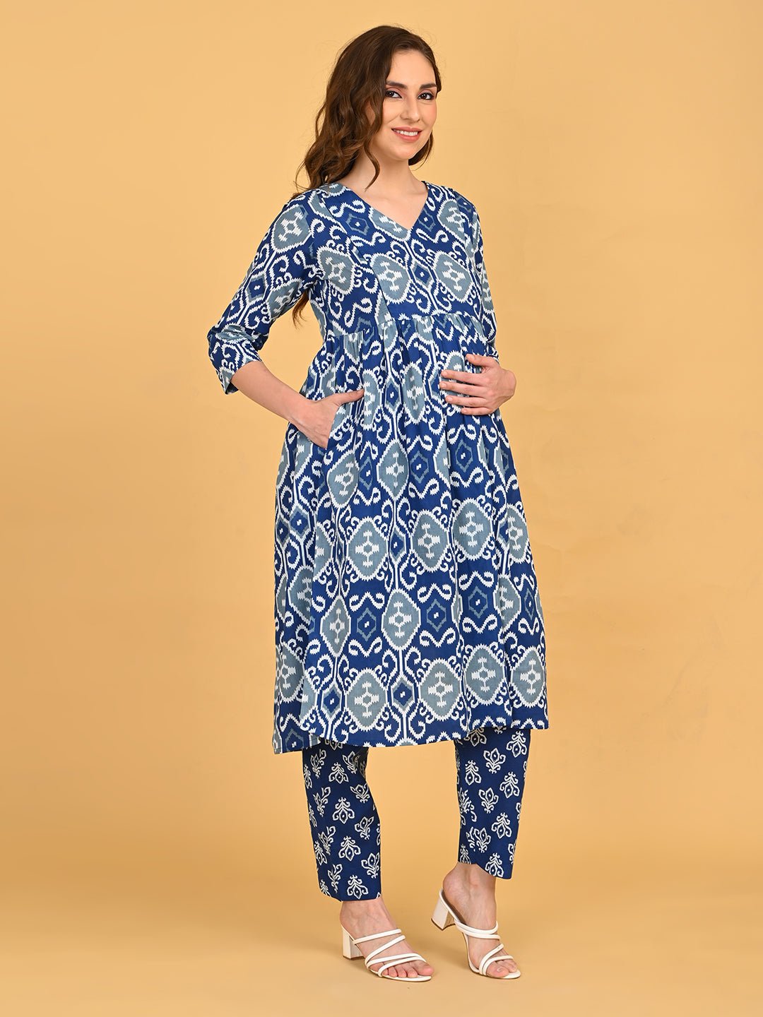  Indigo Mode Maternity and Nursing Kurta Set Blue