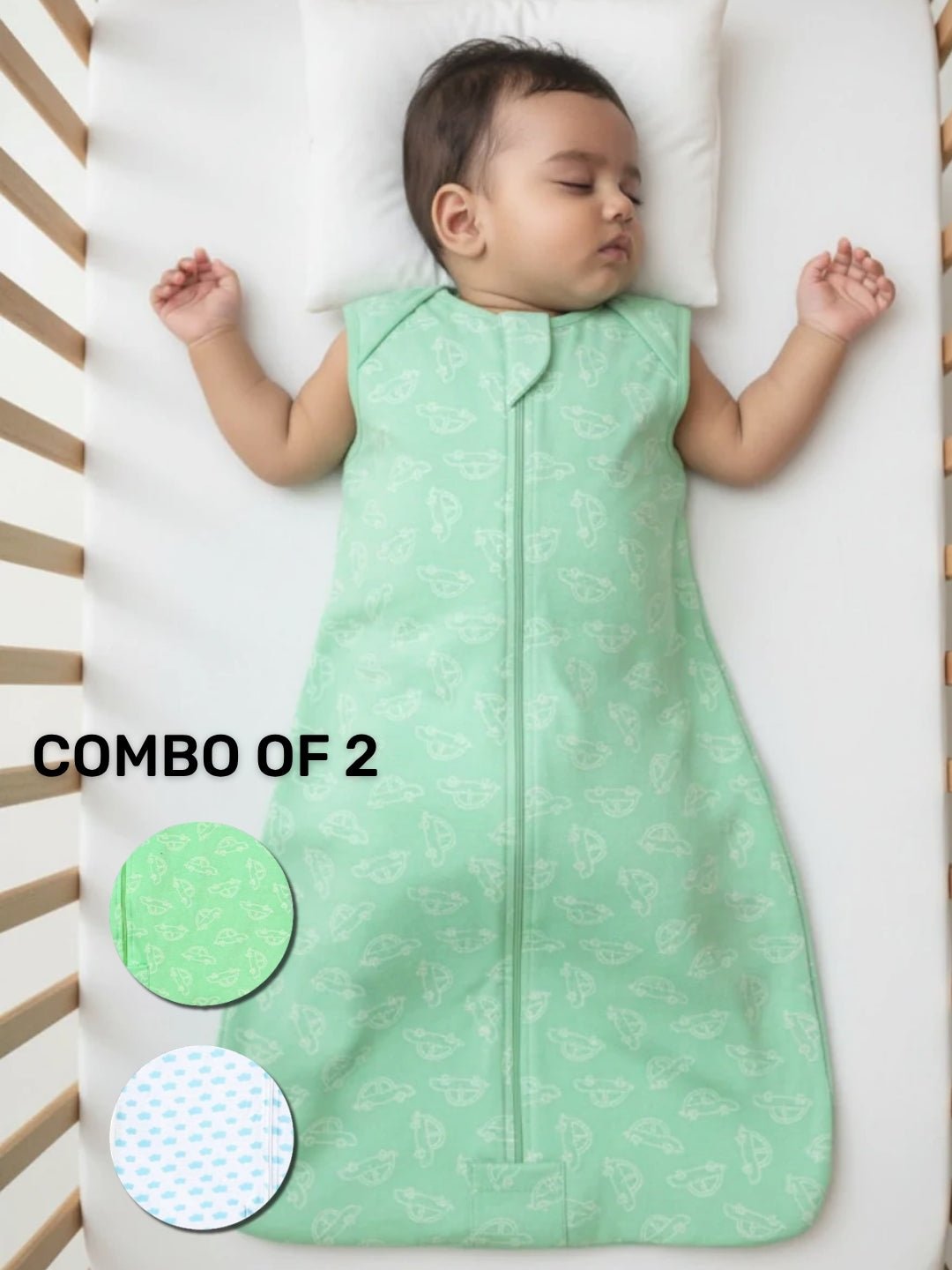 Combo Of 2 Kids Cotton Vroom Vroom And Happy Cloud Sleeping Bag Set