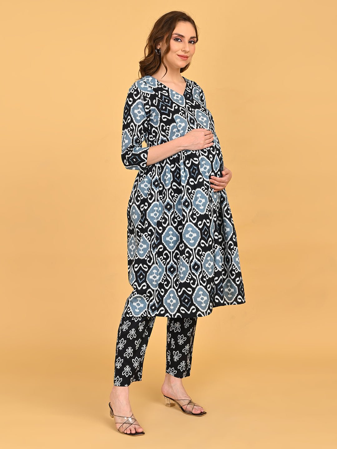  Ivory Shadow Maternity and Nursing Kurta Set Black