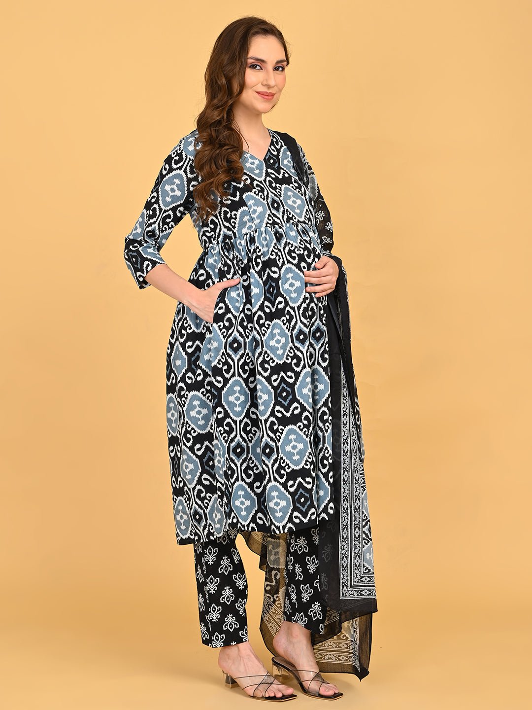  Ivory Shadow Maternity and Nursing Kurta Set Black