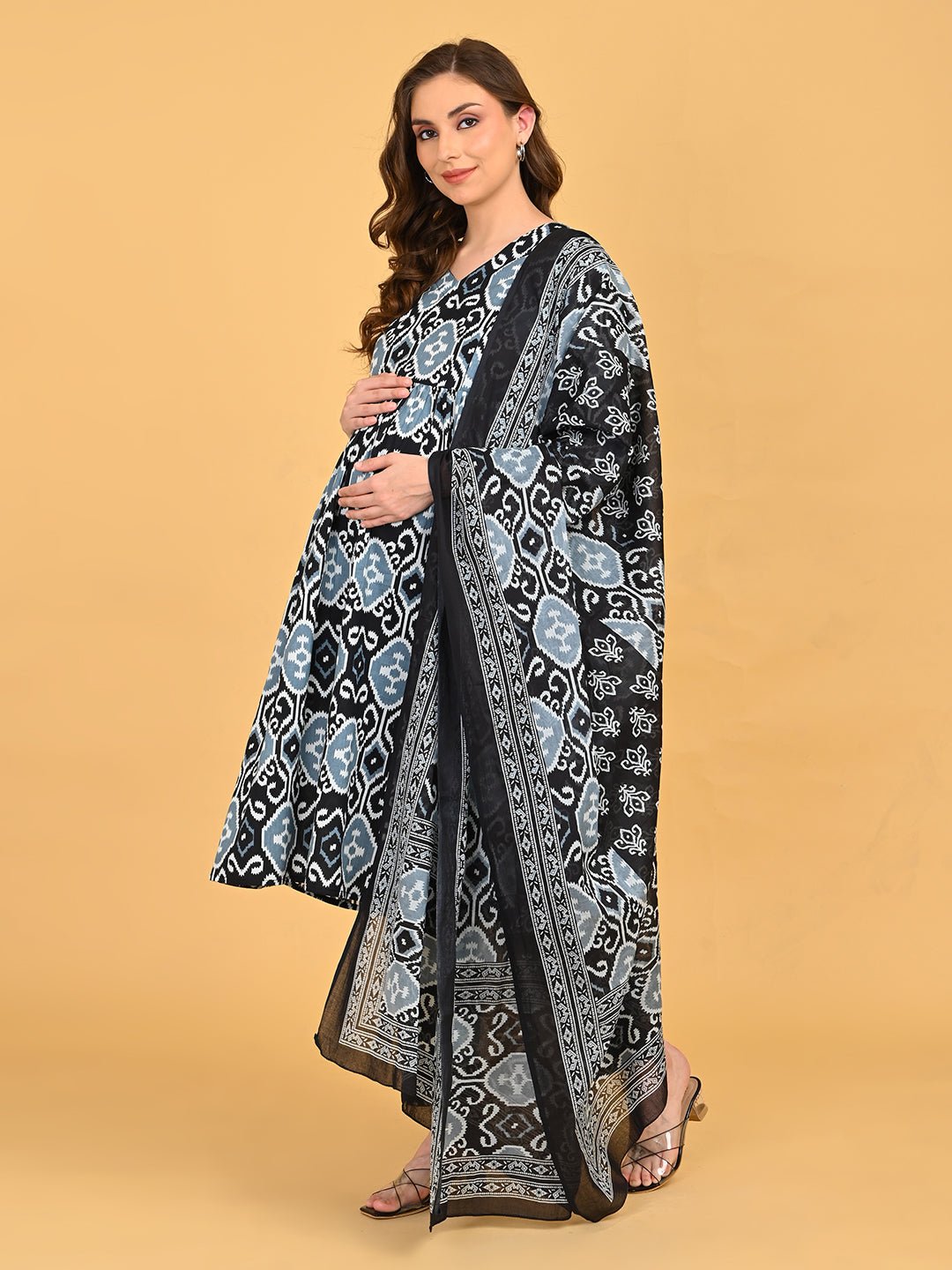  Ivory Shadow Maternity and Nursing Kurta Set Black