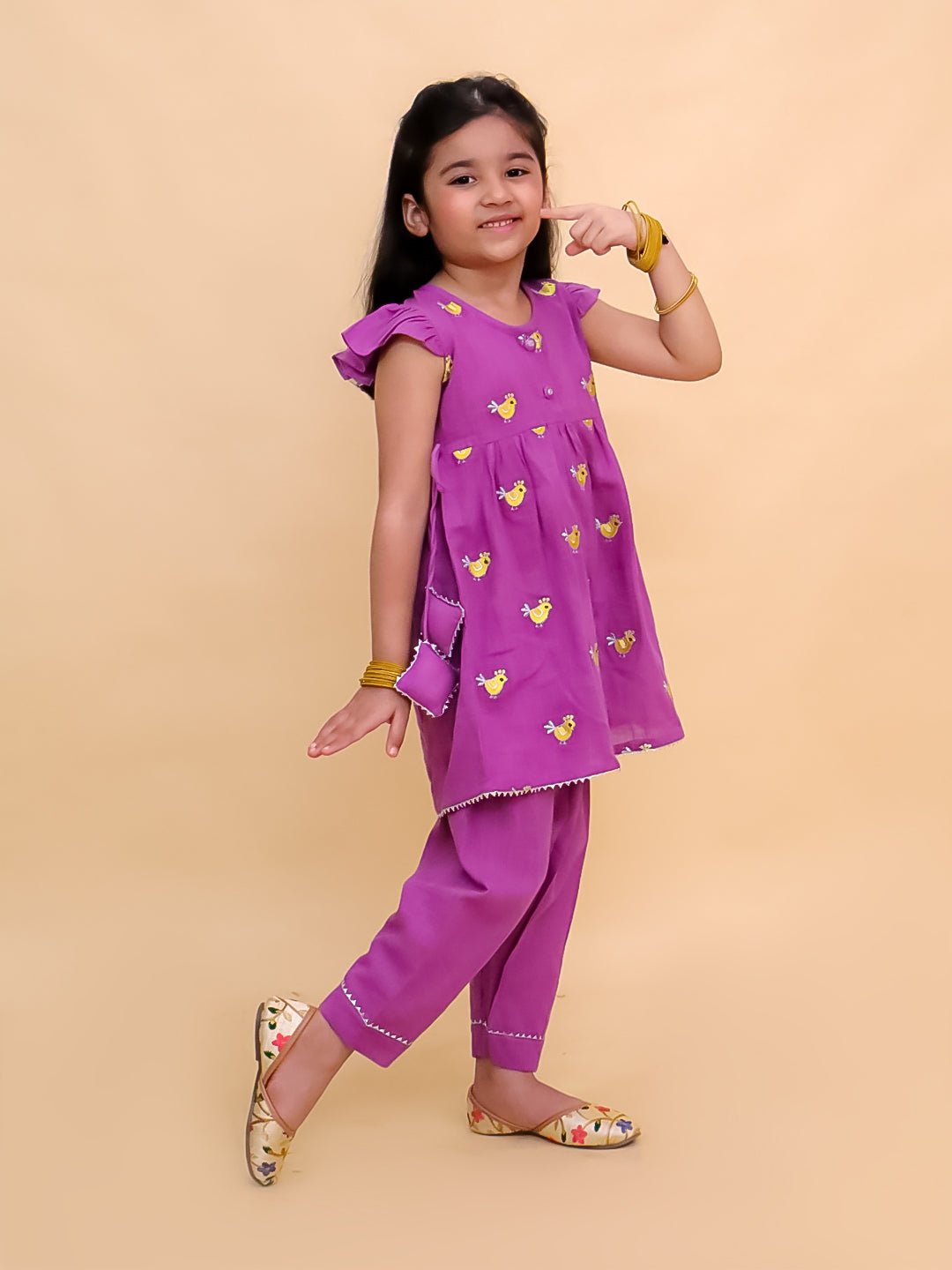 Jhilmil Purple Embroidered Girls Kurta Set For Babies