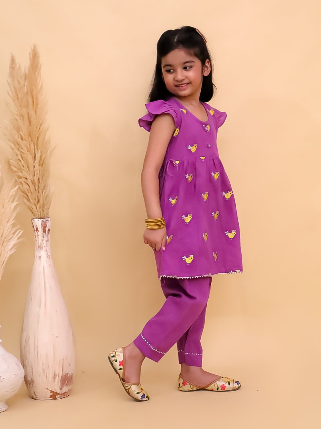 Jhilmil Purple Embroidered Girls Kurta Set For Babies