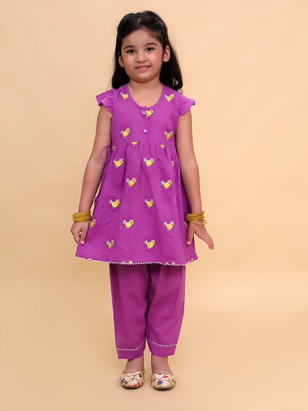 Jhilmil Purple Embroidered Girls Kurta Set For Babies