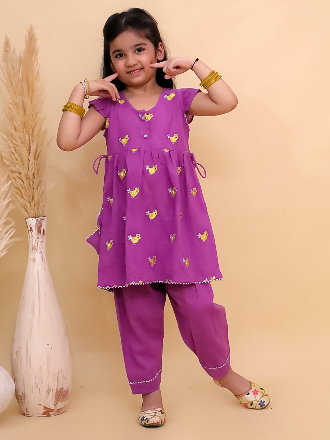 Jhilmil Purple Embroidered Girls Kurta Set For Babies