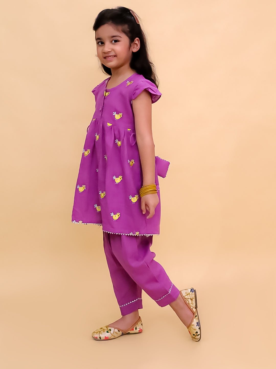 Jhilmil Purple Embroidered Girls Kurta Set For Babies